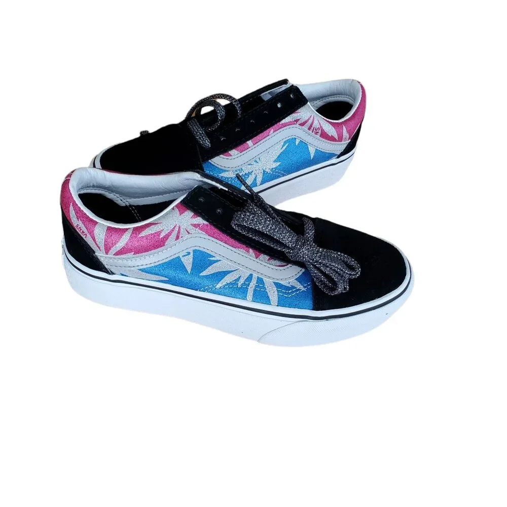 Vans Old Skool womes 6.5/big kids 4.5Y Platform After Dark Summer Leaf/True Whit